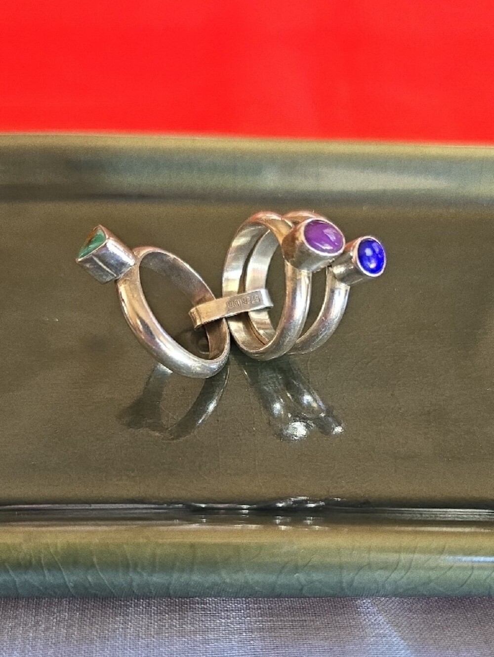 Sterling Silver Turquoise Lapis Sugilite Multi Band Statement Ring Sz 7 - Picture 5 of 11